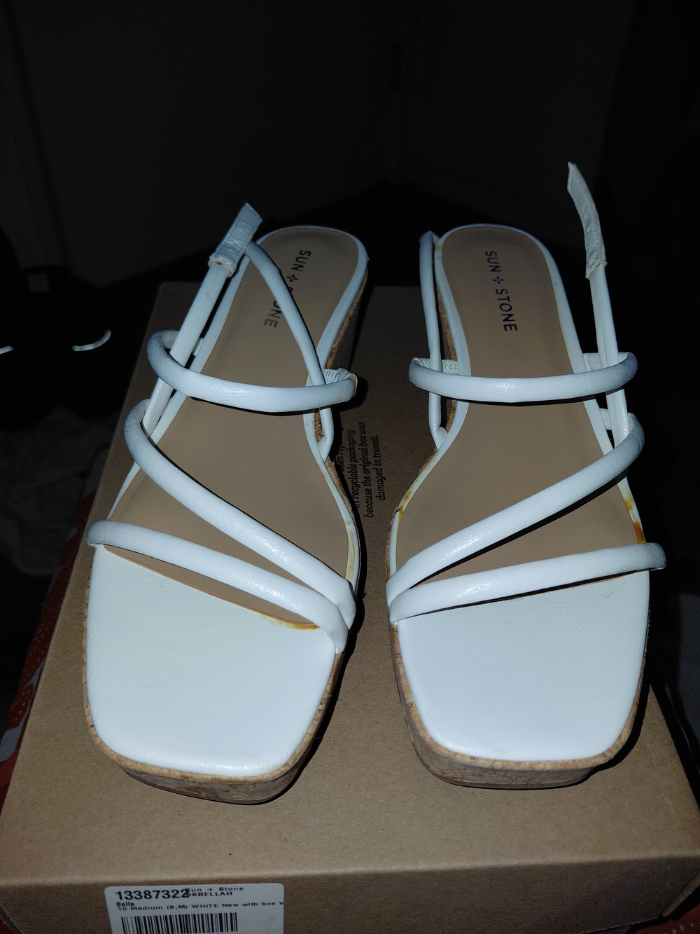 Sun + Stone White Strappy Square-Toe Slide Sandals